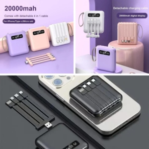 Ultra Slim Power Bank 20000mah With Led Digital Display Travel Phone Powerbank Portable Fast Charger Built In Cable Power Banks